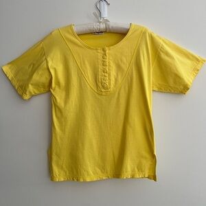 RODIER Vintage Short Sleeve Henley T-Shirt Made France Bright Yellow Scoop Neck